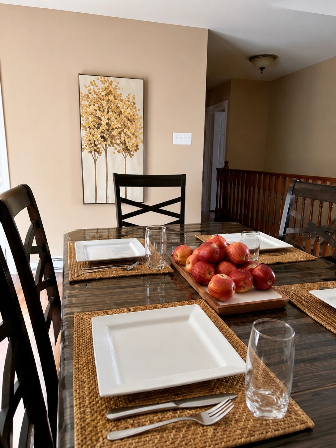 Dining area inside the chalet set for a group meal